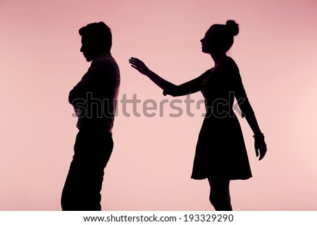 Young couple silhouette busted up