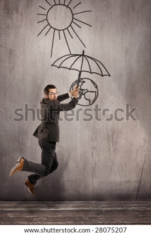 Man saving earth from global warming Man saving earth from global warming