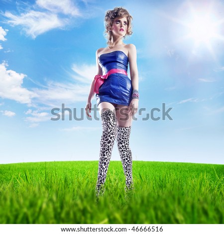 Young lady on a summer meadow - full color version