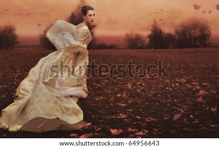 Running woman over nature background - stock photo