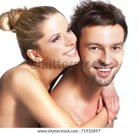 stock photo Happy naked couple hugging