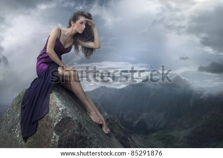 stock photo Perfect brunette beauty on a mountain