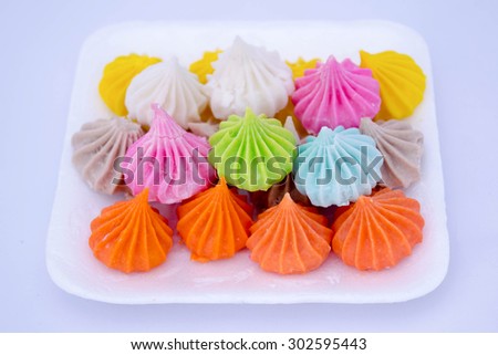 Thai colorful desserts in foam box.
