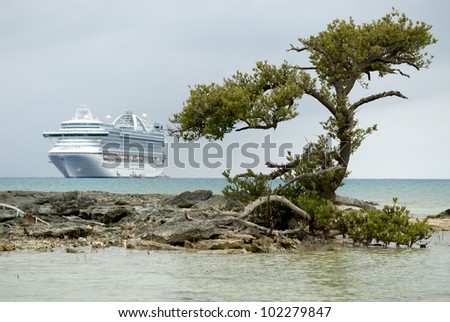 Cruise ship anchored in the Caribbean