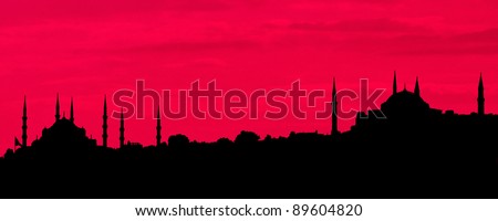 Istanbul Silhouette with Blue Mosque and The Hagia Sophia