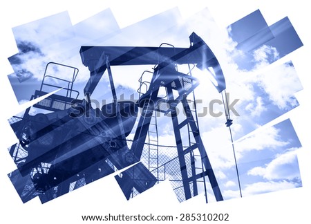 Oil industry abstract composition background. Oil and gas industry. Photo collage toned blue. Isolate on a white.