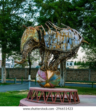 Metal sculpture of a elephants, Yerevan, Armenia - July 15 2015