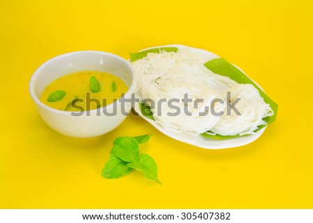 Thai rice noodles served with fish curry soup