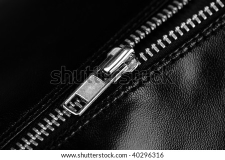 Detail of zipper and leather cloth.