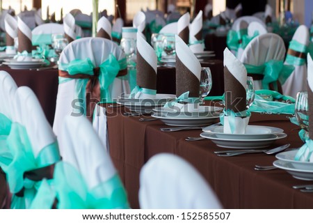 wedding table set with decoration for fine dining or another catered event