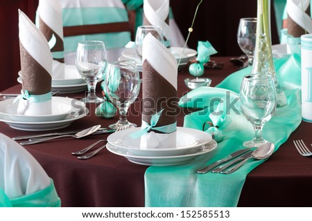 wedding table set with decoration for fine dining or another catered event