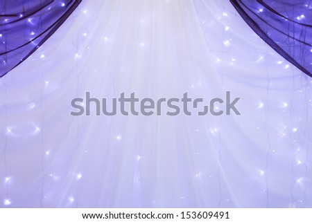 purple curtain with lights as decoration for wedding or another catered event