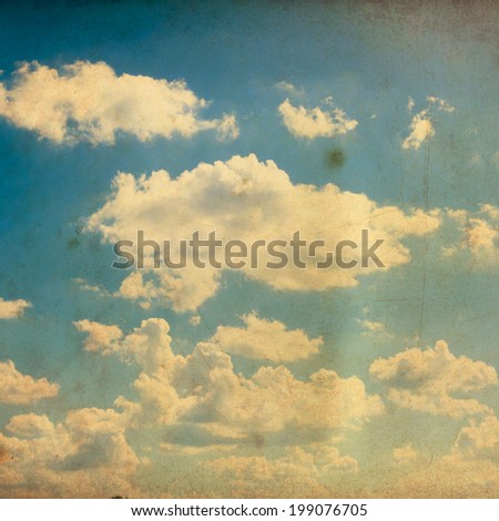 blue sky with white clouds in grunge style