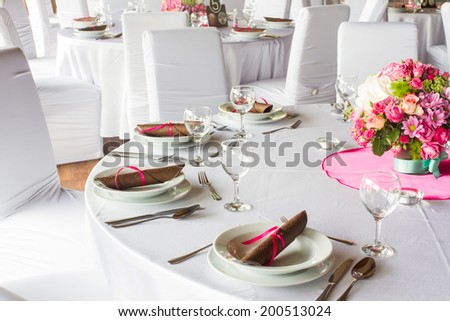 luxury table set for wedding or another catered event dinner