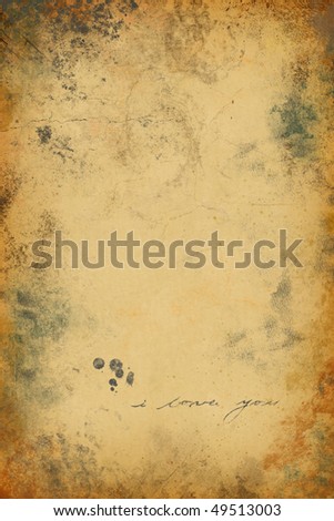 stock photo : old paper grunge background with i love you label