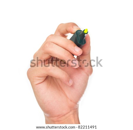 male hand with pen isolated on white background - front view