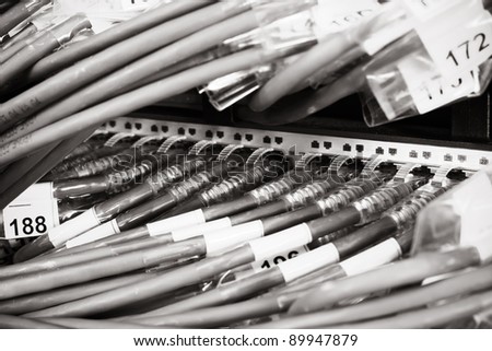 network router and cables - black and white
