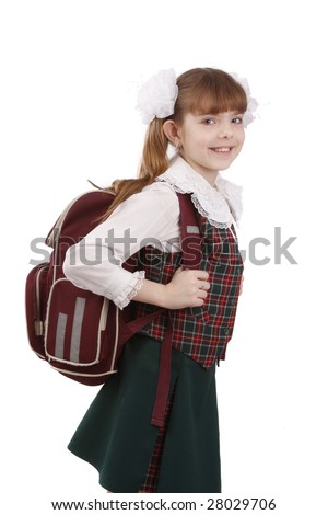 stock photo Young school girl ready for school