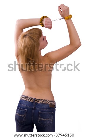 stock photo Portrait of the sexy young woman in handcuffs