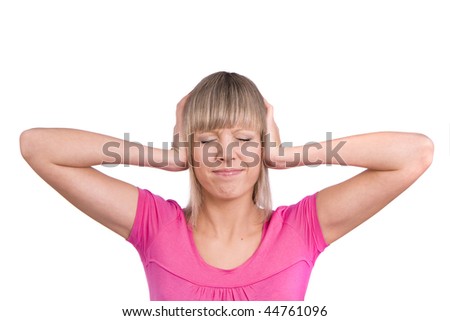 Holding Hands Over Ears. Woman holding hands over