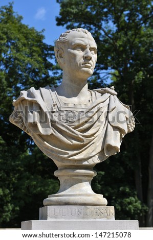 Sculpture of Julius Caesar in Royal Baths Park, Warsaw, Poland.