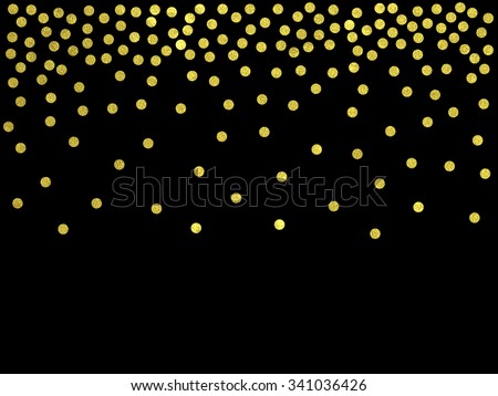 Polka dot gold confetti border. Christmas, wedding invitation, greeting card, scrapbook background.