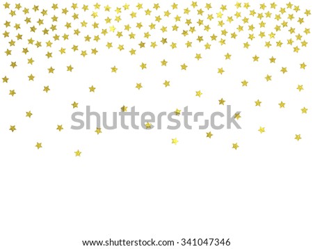 Stars gold confetti border. Christmas, wedding invitation, greeting card, scrapbook background.