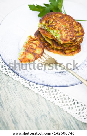 Zucchini Pancake Served with Sour Cream