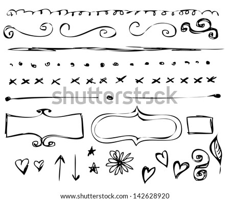 Hand-drawn vector line border set and design element Hand-drawn vector line border set and design element