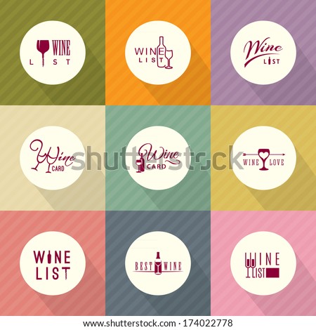 Set Of Vector Flat Design Wine Icons For Food And Drink,