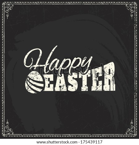 Vector label element of easter holiday on blackboard background. Perfect as template for greeting card