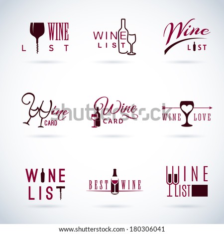 Set of vector flat design wine icons for food and drink