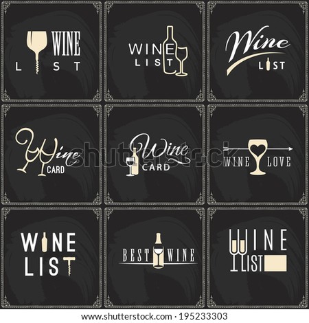 Set of vector design wine icons for food and drink