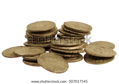 old gold roman coins isolated on white background