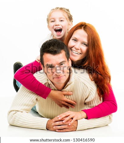 Smilimg happiness family on the white background