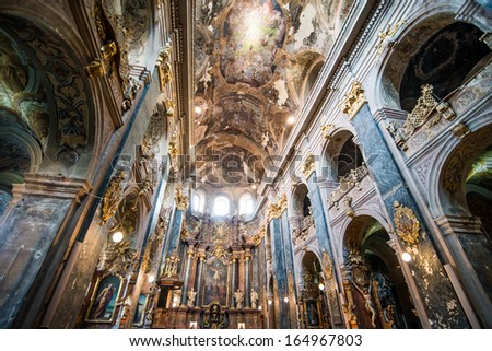 L\'VIV, UKRAINE - AUGUST 18: Temple of the Apostles Peter and Paulon August 18, 2013 in L\'viv, Ukraine. Known in Ukraine as the Jesuit Church, built in the early Baroque to the early XVII century