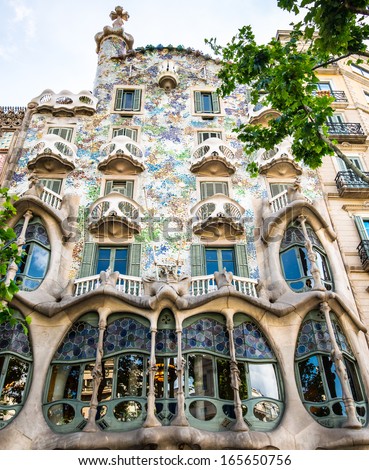 Barcelona, Spain - June 03: Casa Batllo Facade. The Famous Building Designed By Antoni Gaudi Is One Of The Major Touristic Attractions In Barcelona. June 03, 2013 In Barcelona, Spain