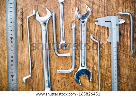 set of steel spanners and other tools