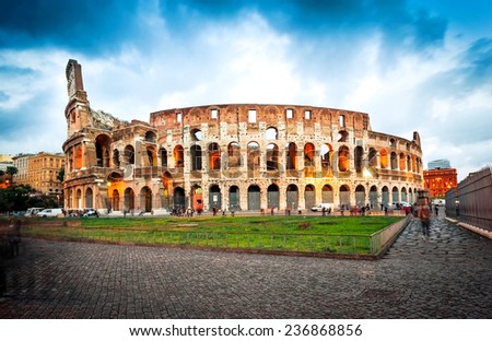 Evening Colosseum is one of Rome\'s most popular tourist attractions, Italy