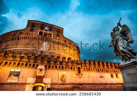 Rome, Italy - November 17, 2014: The Mausoleum of Hadrian, usually known as Castel Sant\'Angelo  is one of the main tourist attractions in Rome.