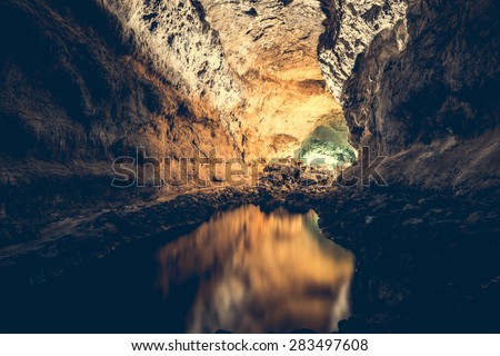 picturesque volcanic Cueva de los Verdes Cave inside,  Lanzarote, Canary Islands, Spain