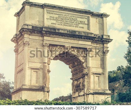 view on The Arch of Constantine is a triumphal arch in Rome near Coliseum