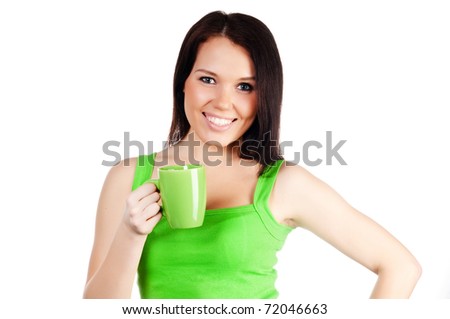 pretty girls with brown hair and green. stock photo : pretty girl with