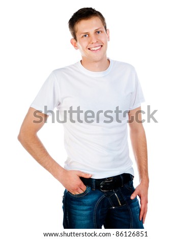 young man in a white T-shirt isolated on white