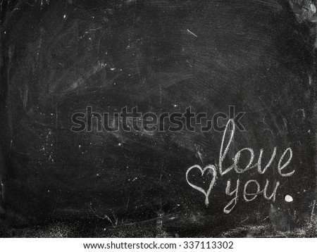 Chalk rubbed out on blackboard with message drawing and text space