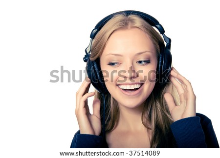 stock photo : girl in headphones listening music