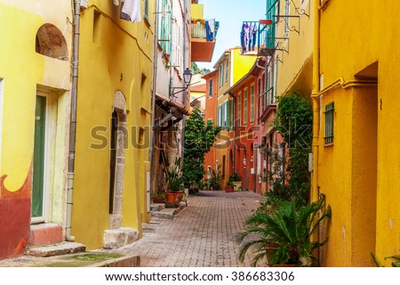 View of streets. Villefranche-sur-Mer, Nice, Cote d\'Azur, French Riviera.