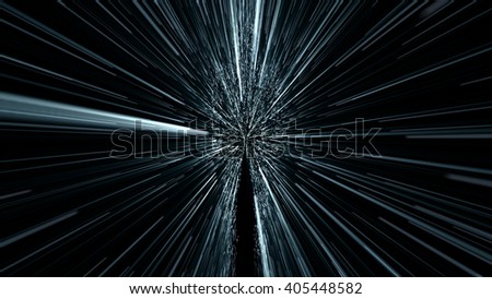 silhouette of a human figure moving in the space through the teleport, hyperspace jump