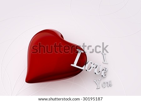 3D caramel Red Shining Heart with I Love You text