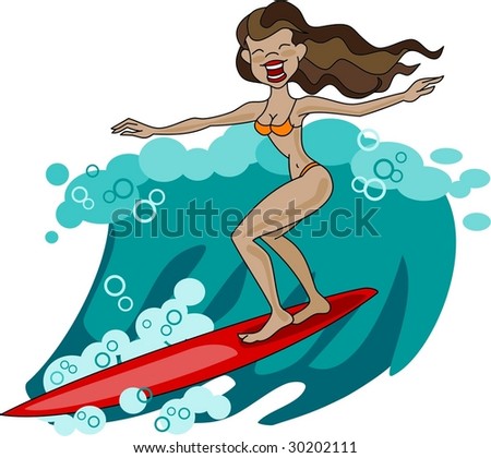 Girl surfing the wave